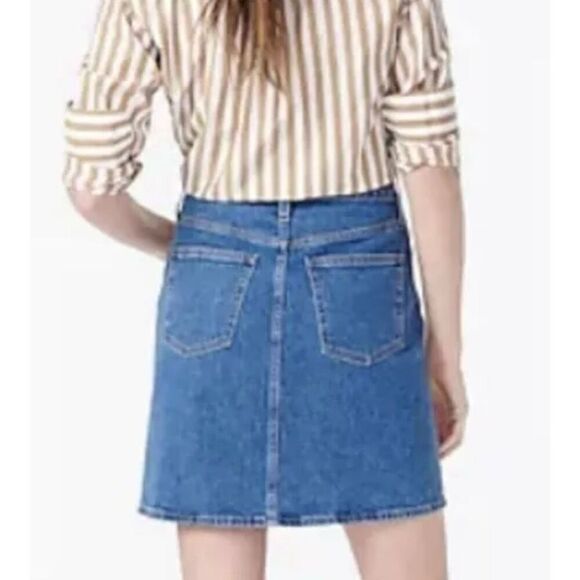J. Crew Women's Denim Button Front Skirt Size 28 Blue Knee Length Casual NWT - Picture 2 of 9